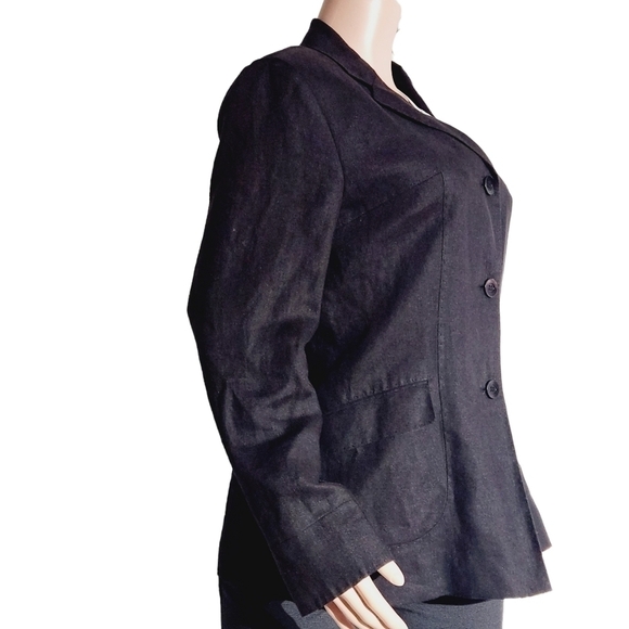TALBOT'S Womens Blazer 100% Irish Linen Black 3 Button Career Size: 8 LONG - Picture 3 of 9